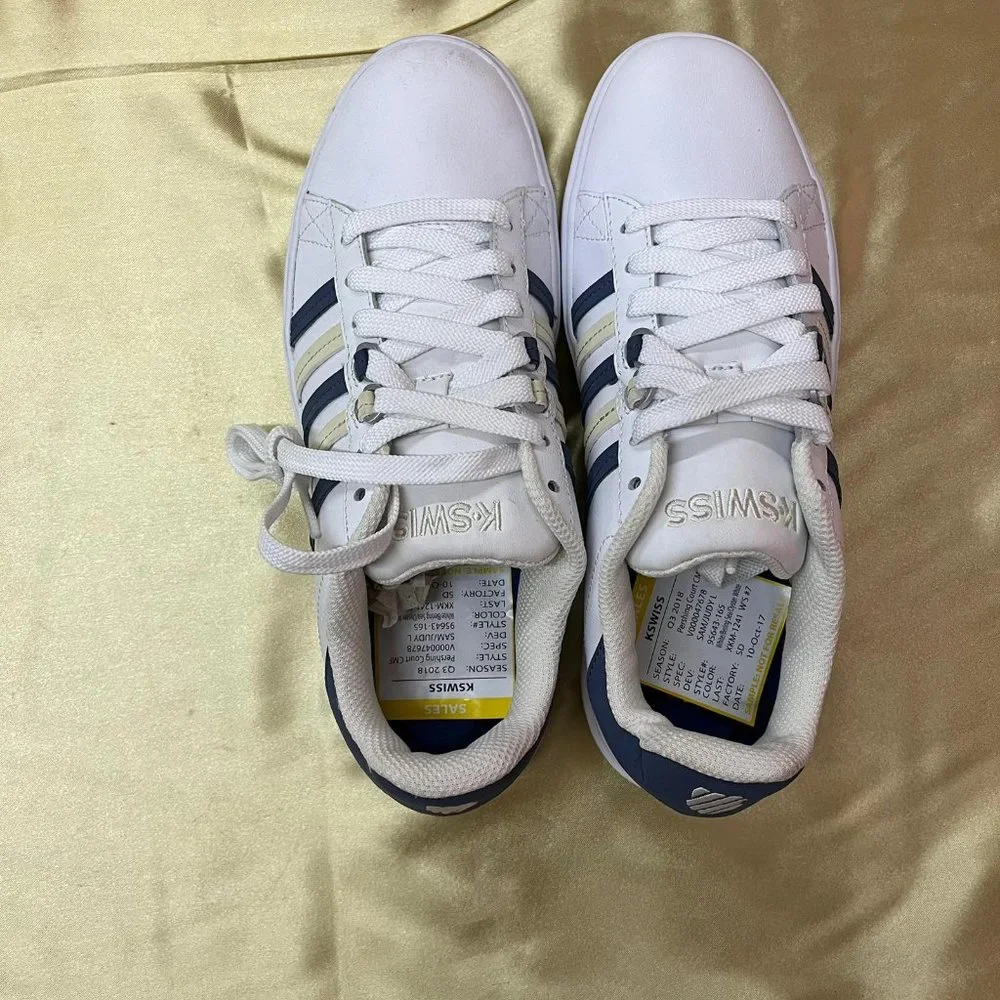 NWB K-Swiss Pershing court cmf Shoes Sz 10 sneakers stripe white sample - Picture 2 of 5